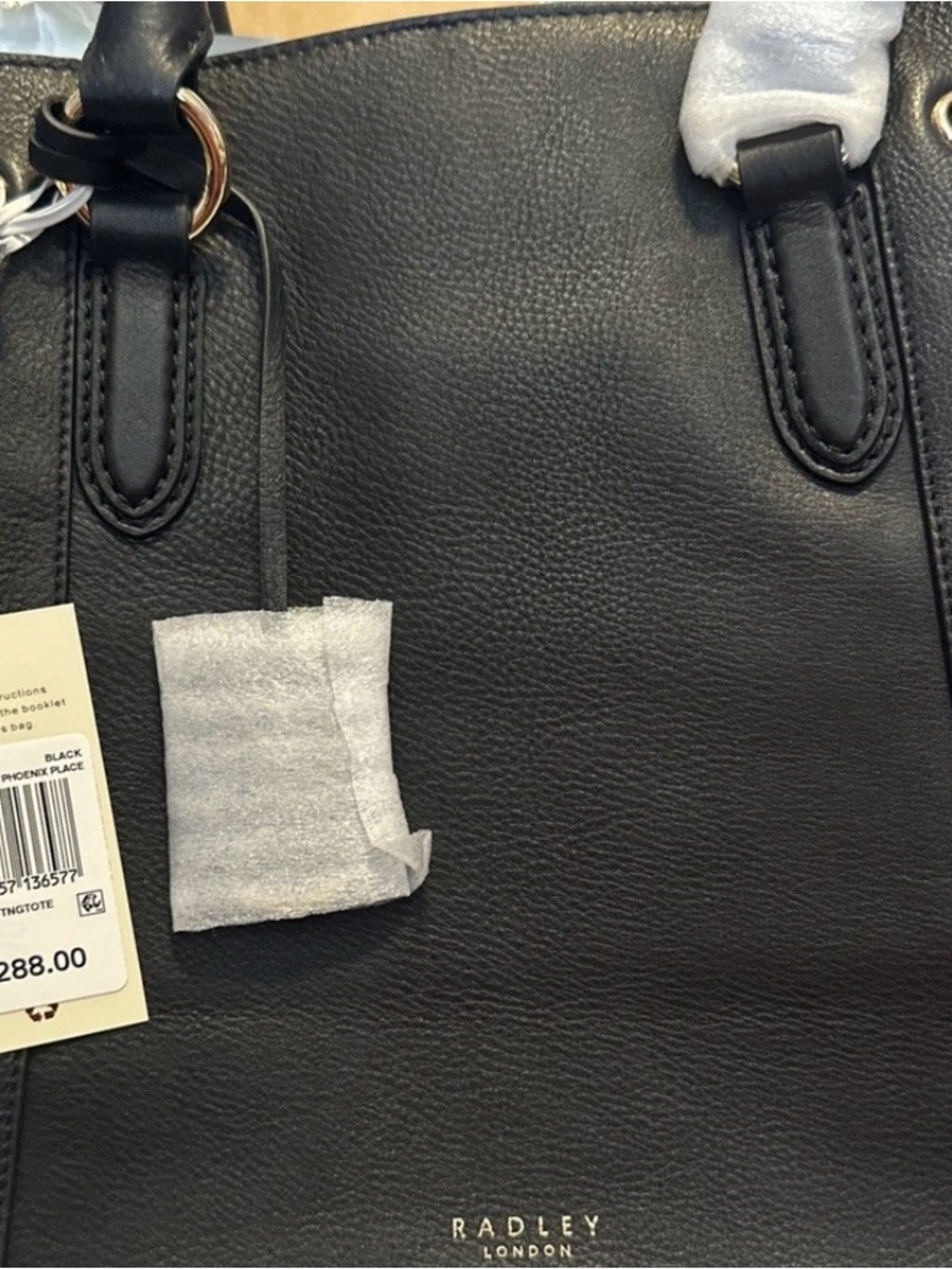 RADLEY LONDON Black Pebbled Leather Tote with Gold Hardware
